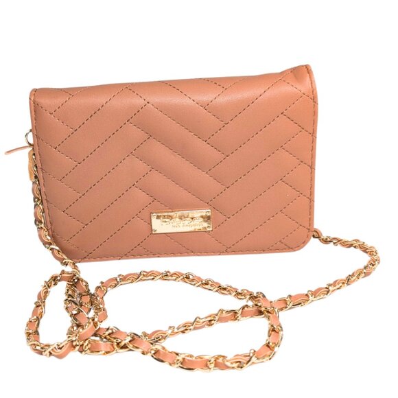 bebe Brown Faux Leather Sophia Quilted Chevron Chain Strap Convertible Crossbody - Picture 1 of 9